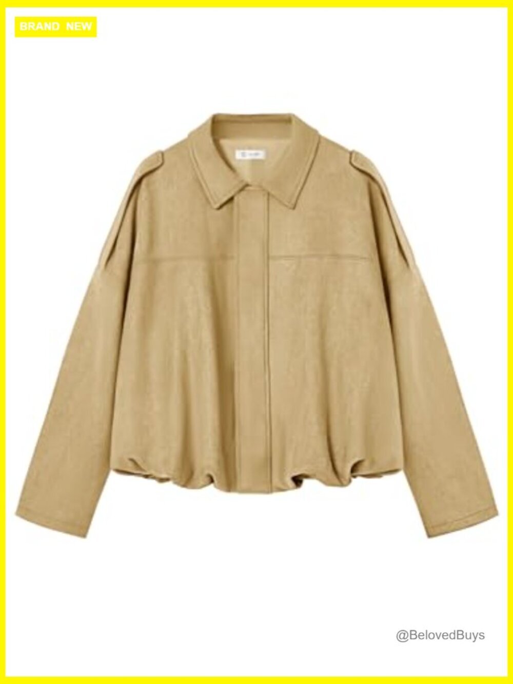 Faux Suede Bomber Jacket Oversized Cropped Zip Up Lapel Coat - Picture 6 of 7